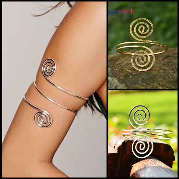 Gypsy Swirl Boho Arm Bangle - Silver - Picture 2 of 4
